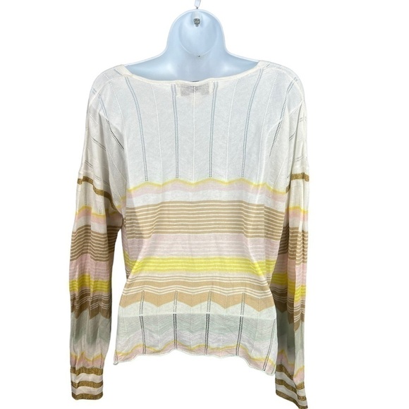 Wildfox Sweater Lightweight Multicolor Pastel Stripe V Neck Pull Over Medium - Picture 2 of 8
